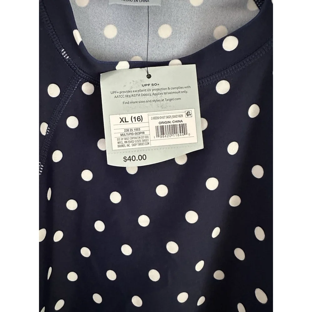 NWT Women's Shade & Shore Polka Dot Cropped Long Sleeve Rash Guard Size XL (16)